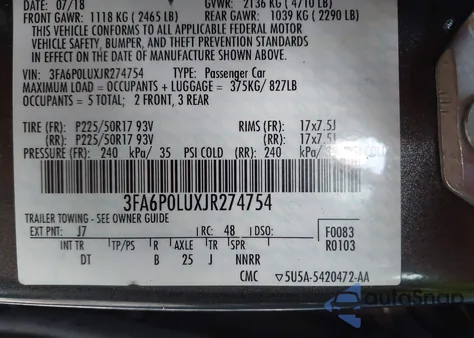 2018 Ford Fusion Hybrid Se z USA, uszkodzony, nr VIN 3FA6P0LUXJR274754